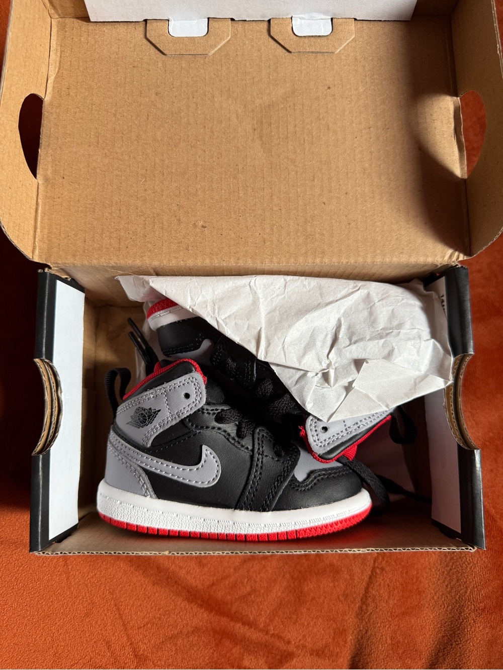 Nike Size 3C Toddler Black/Gray/Red Air Jordan 1 Style High-Top Sneakers